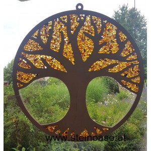 Fensterbild Suncatcher Bernstein - LEBENSBAUM Ø 11cm